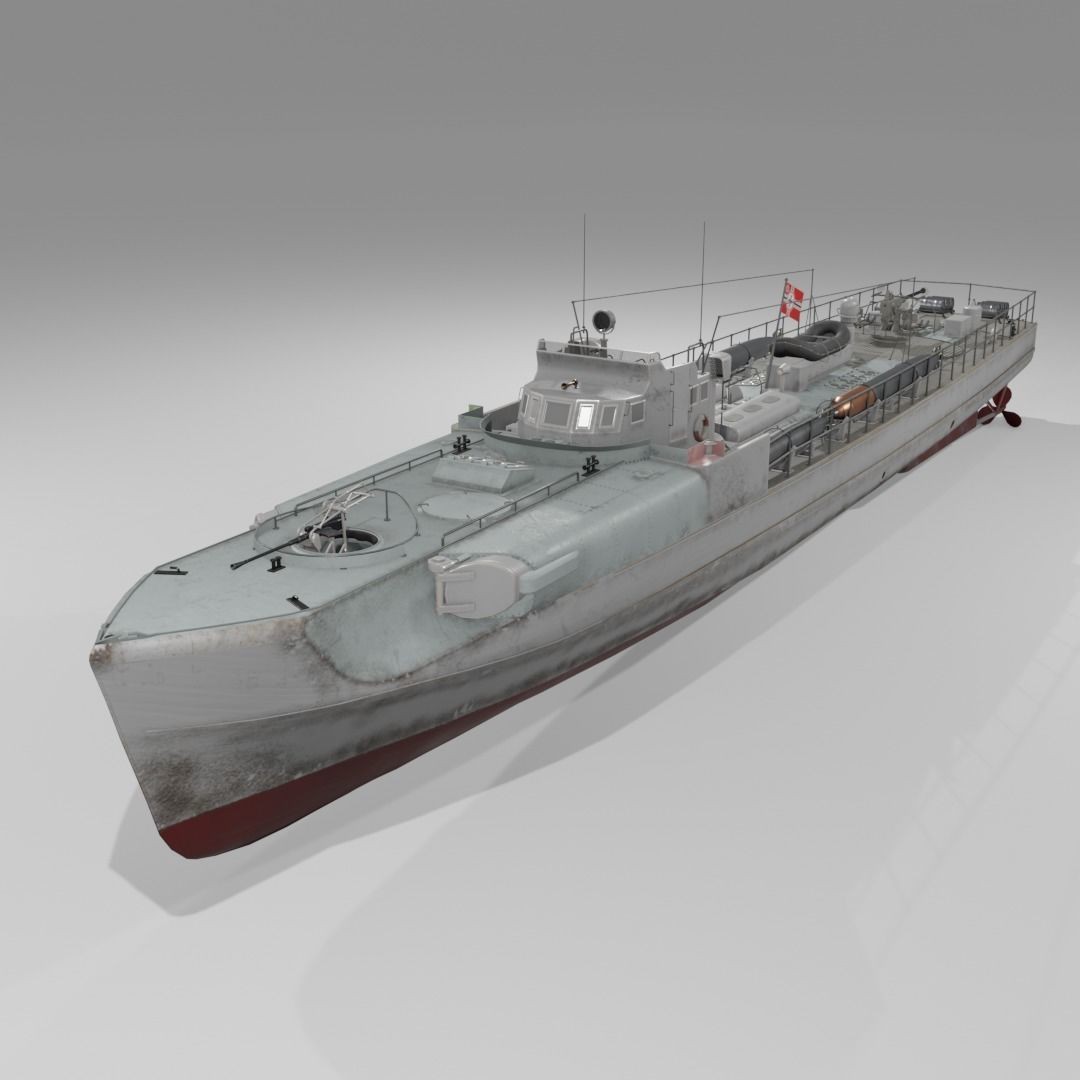 Schnellboot S38 3D Model – Low Poly Military Watercraft, FBX, Blender - View 3
