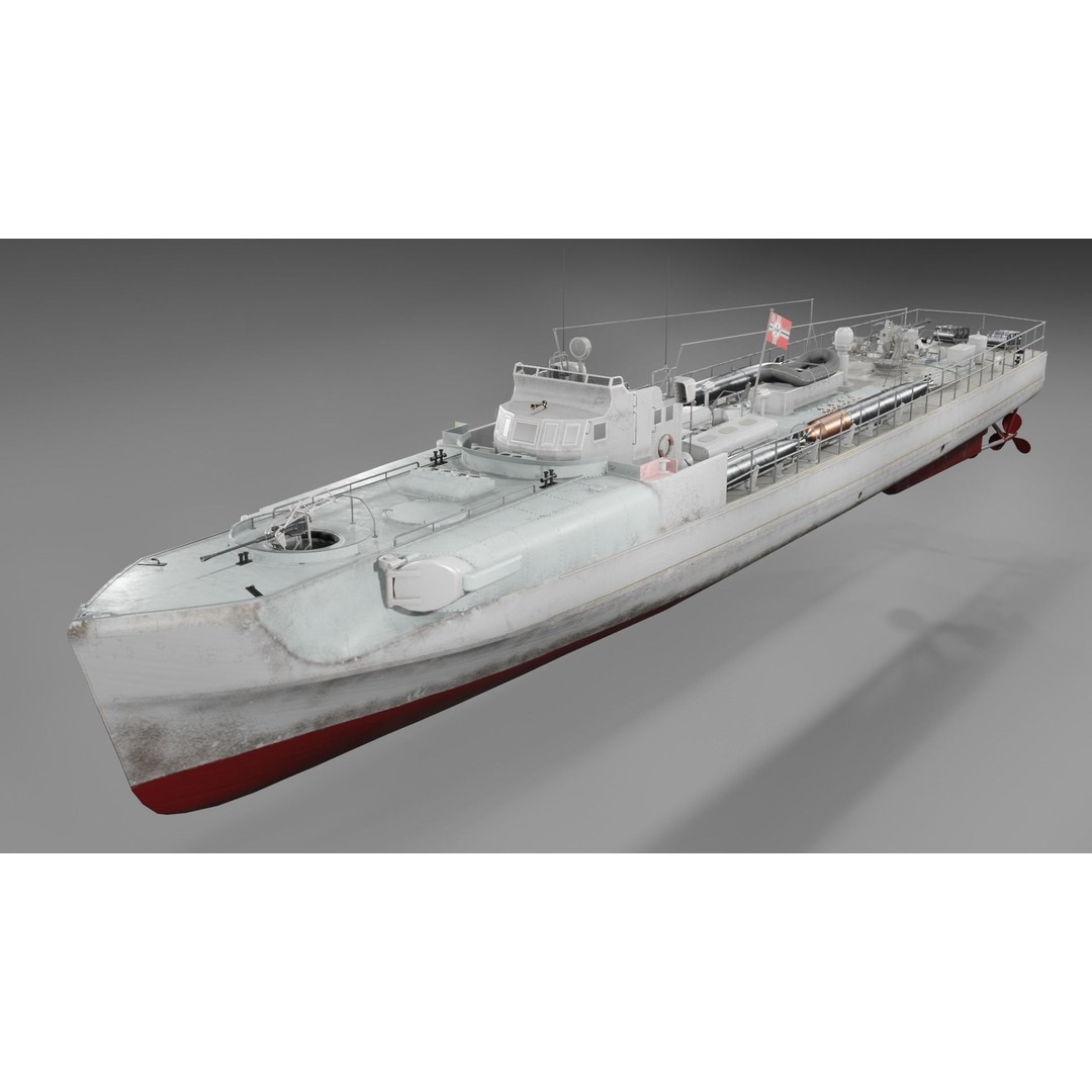 Schnellboot S38 3D Model – Low Poly Military Watercraft, FBX, Blender - View 4