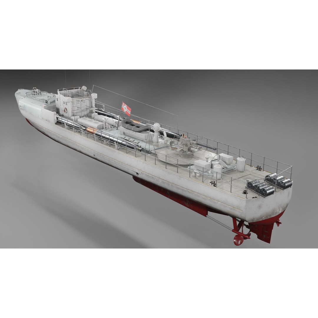 Schnellboot S38 3D Model – Low Poly Military Watercraft, FBX, Blender - View 5