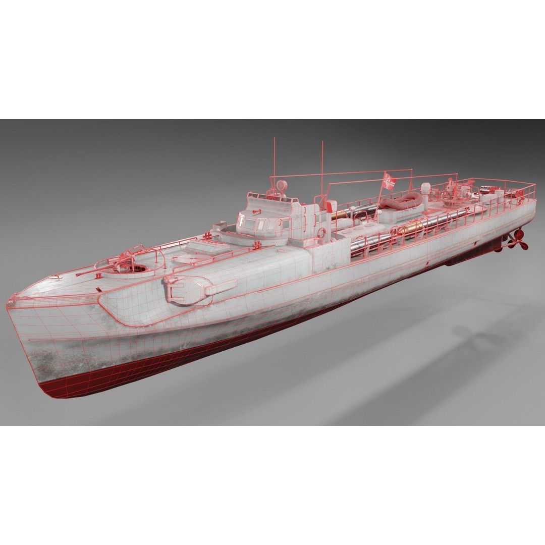 Schnellboot S38 3D Model – Low Poly Military Watercraft, FBX, Blender - View 8