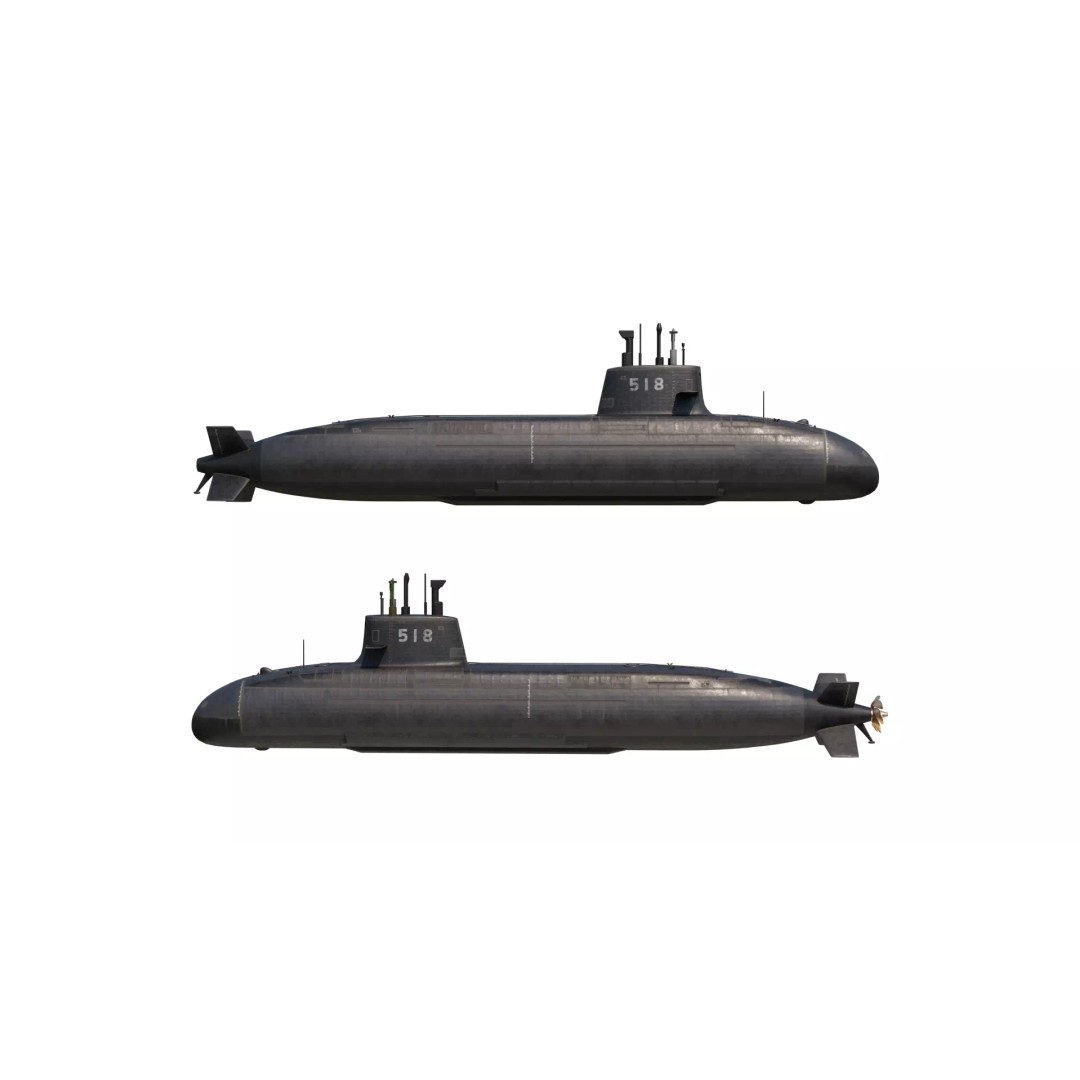 Taigei Class Attack Submarine 3D Model – PBR, FBX, Game-Ready - View 2