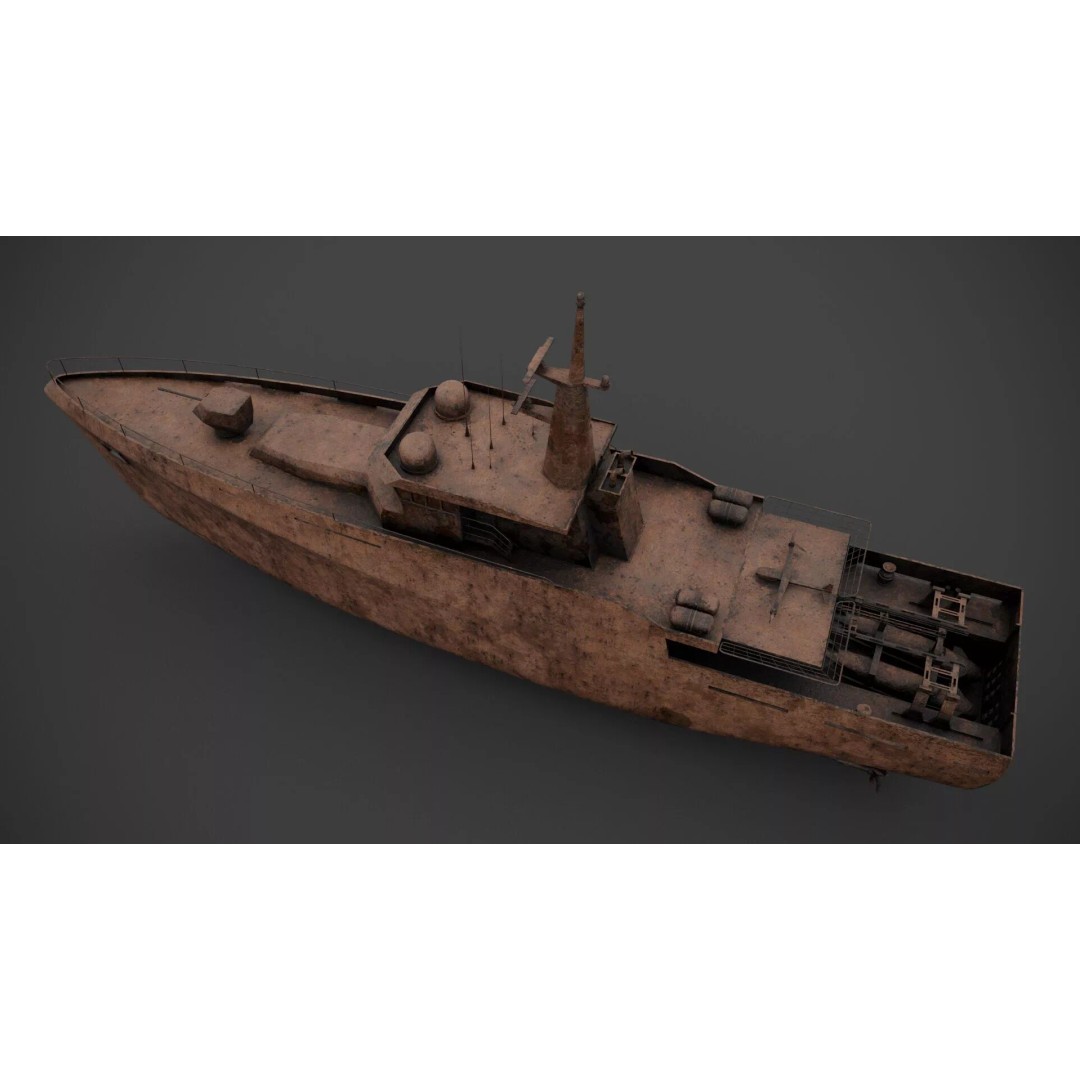 Patrol Boat 3D Model – Low Poly Military Vessel with PBR Textures - View 10