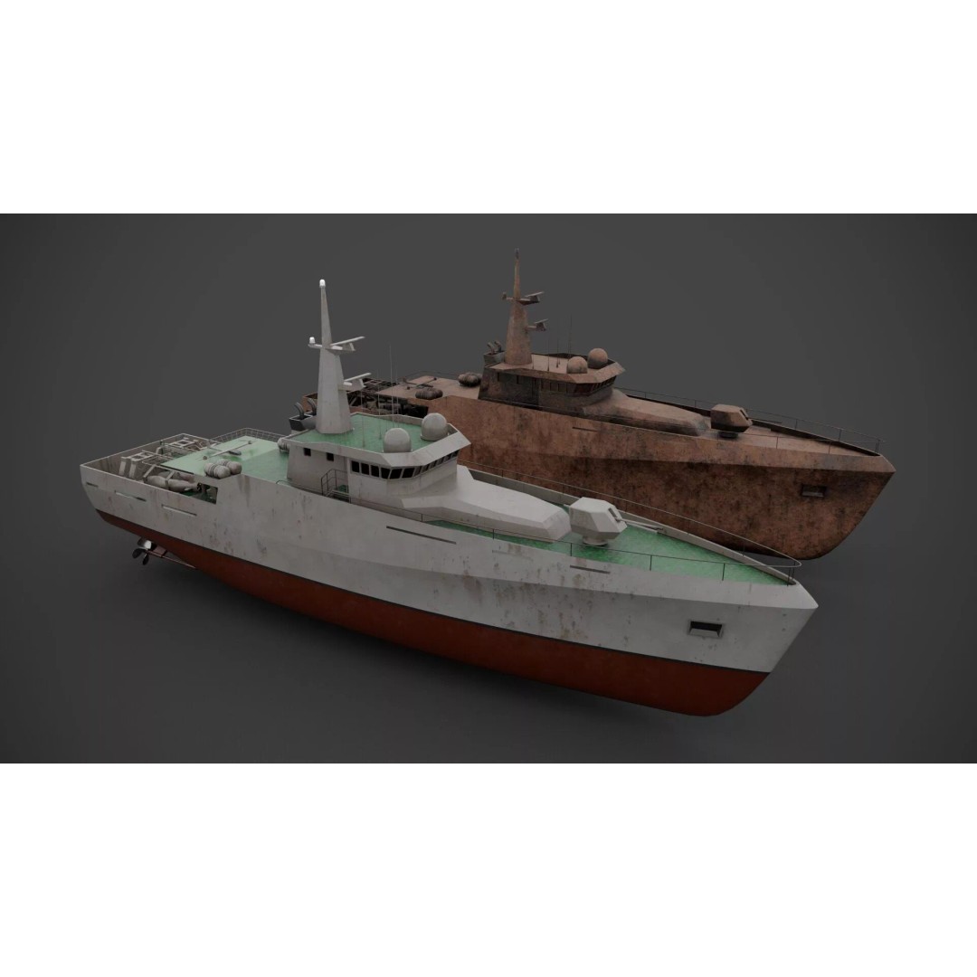 Patrol Boat 3D Model – Low Poly Military Vessel with PBR Textures - View 2