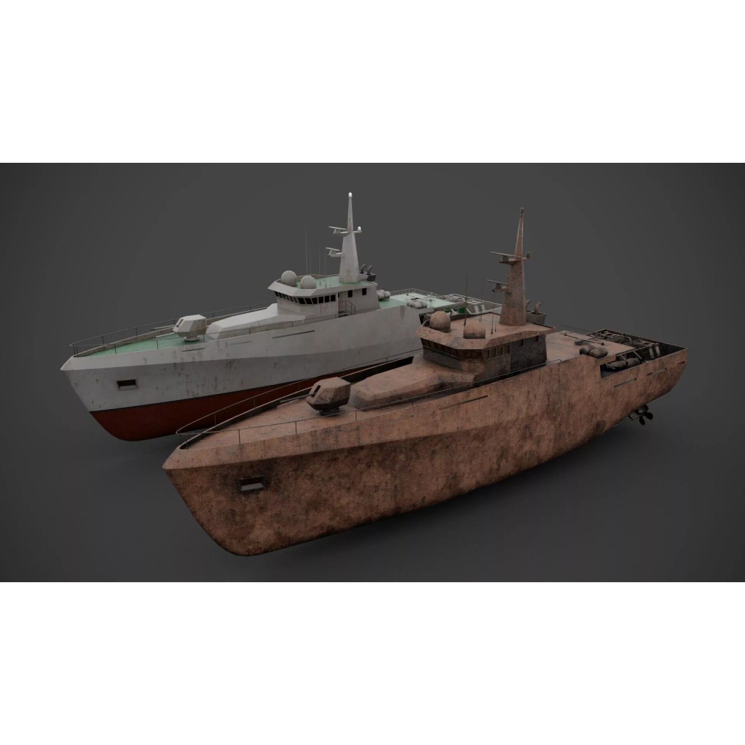 Patrol Boat 3D Model – Low Poly Military Vessel with PBR Textures - View 3