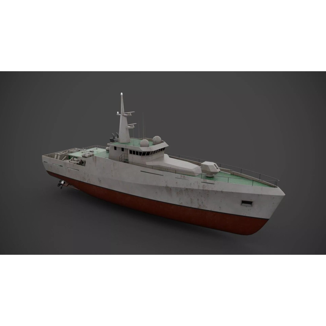 Patrol Boat 3D Model – Low Poly Military Vessel with PBR Textures - View 4
