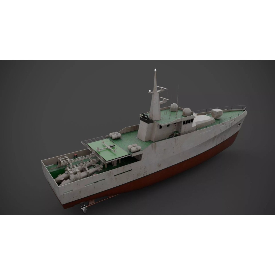 Patrol Boat 3D Model – Low Poly Military Vessel with PBR Textures - View 7