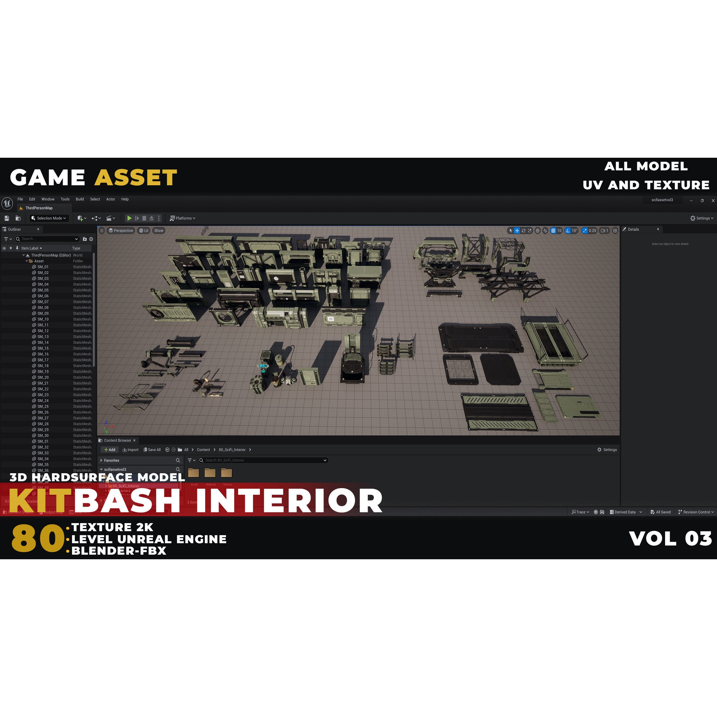 80 Sci-Fi Props Interior Kitbash - Low-Poly Game-Ready 3D Model