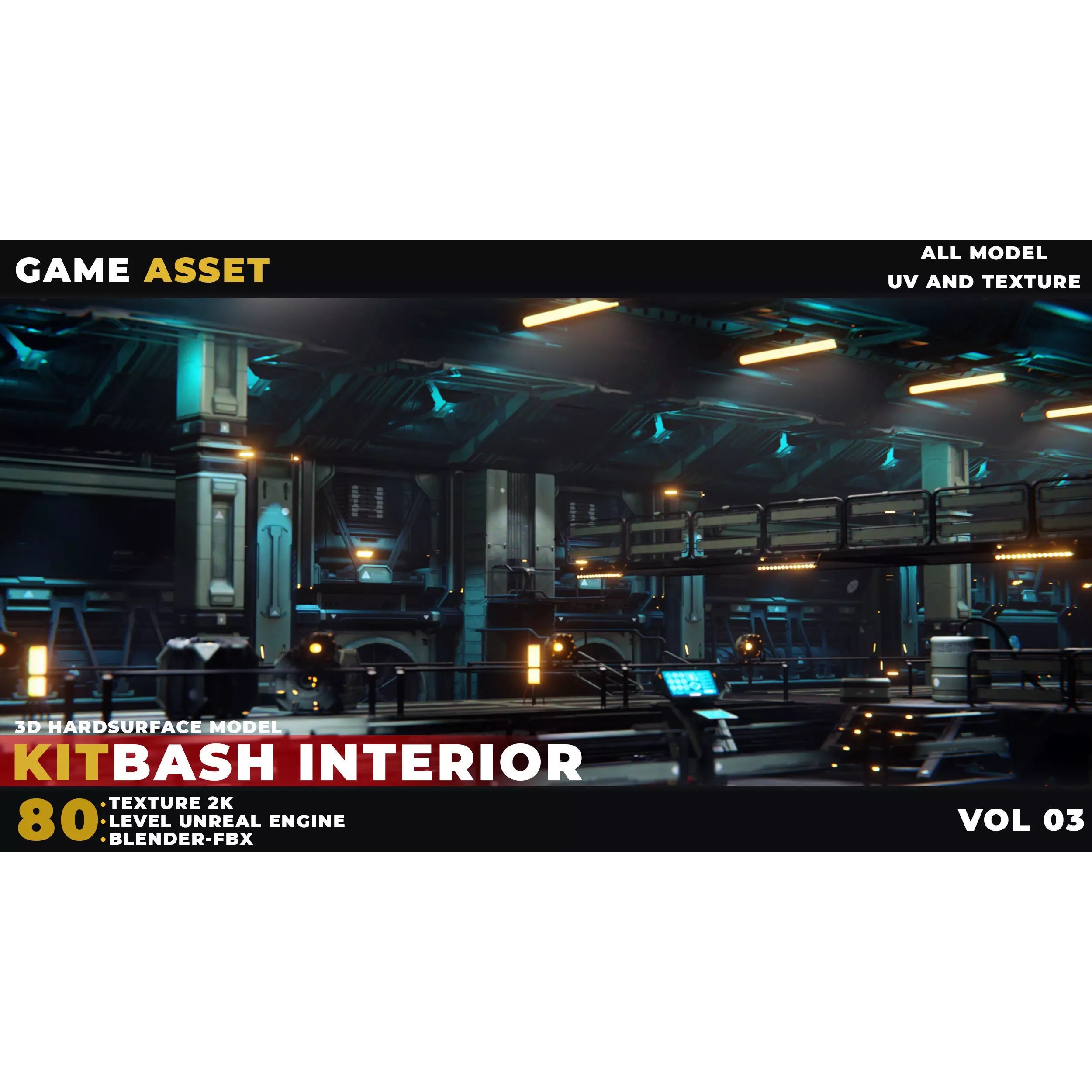 80 Sci-Fi Props Interior Kitbash - Low-Poly Game-Ready 3D Model - View 2