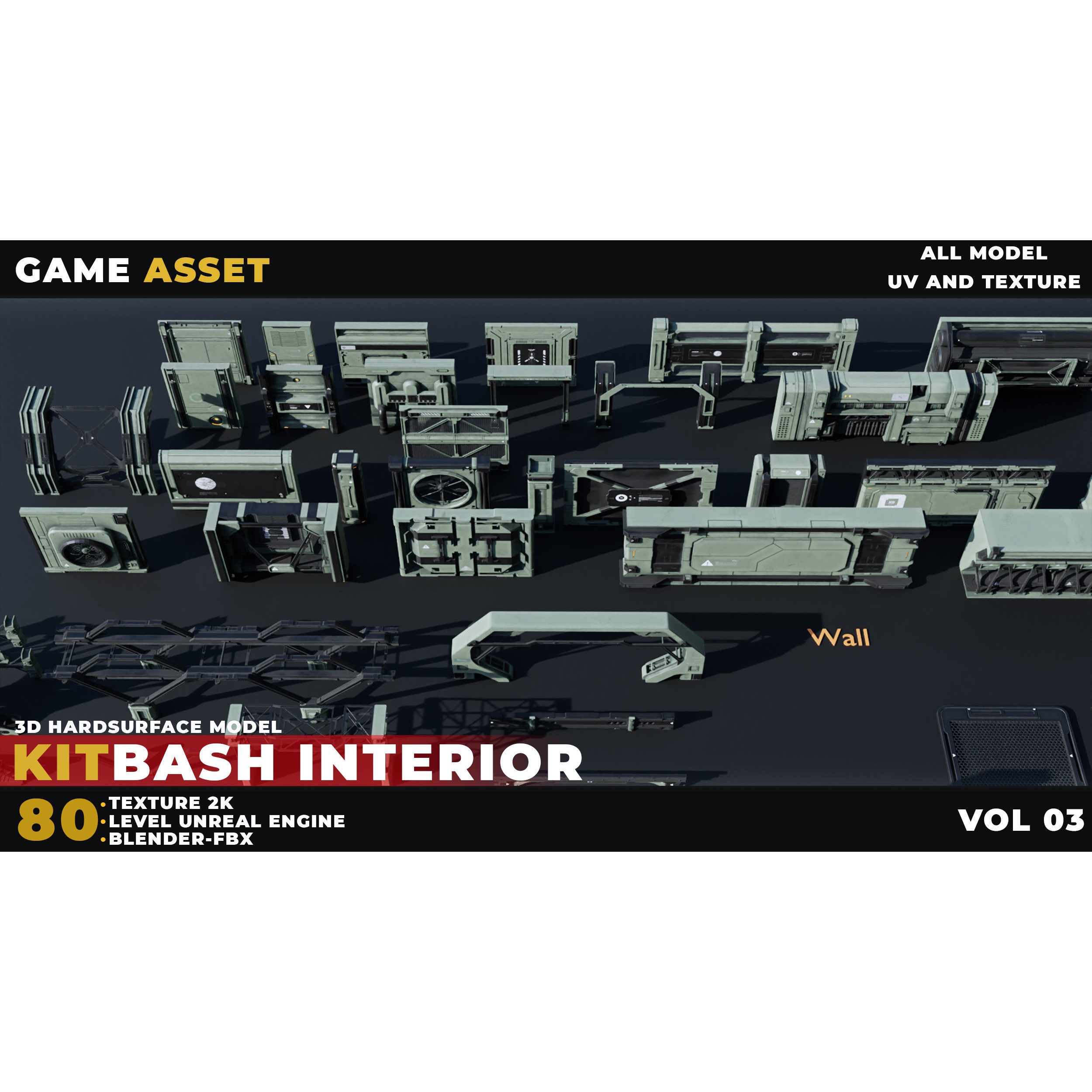 80 Sci-Fi Props Interior Kitbash - Low-Poly Game-Ready 3D Model - View 5