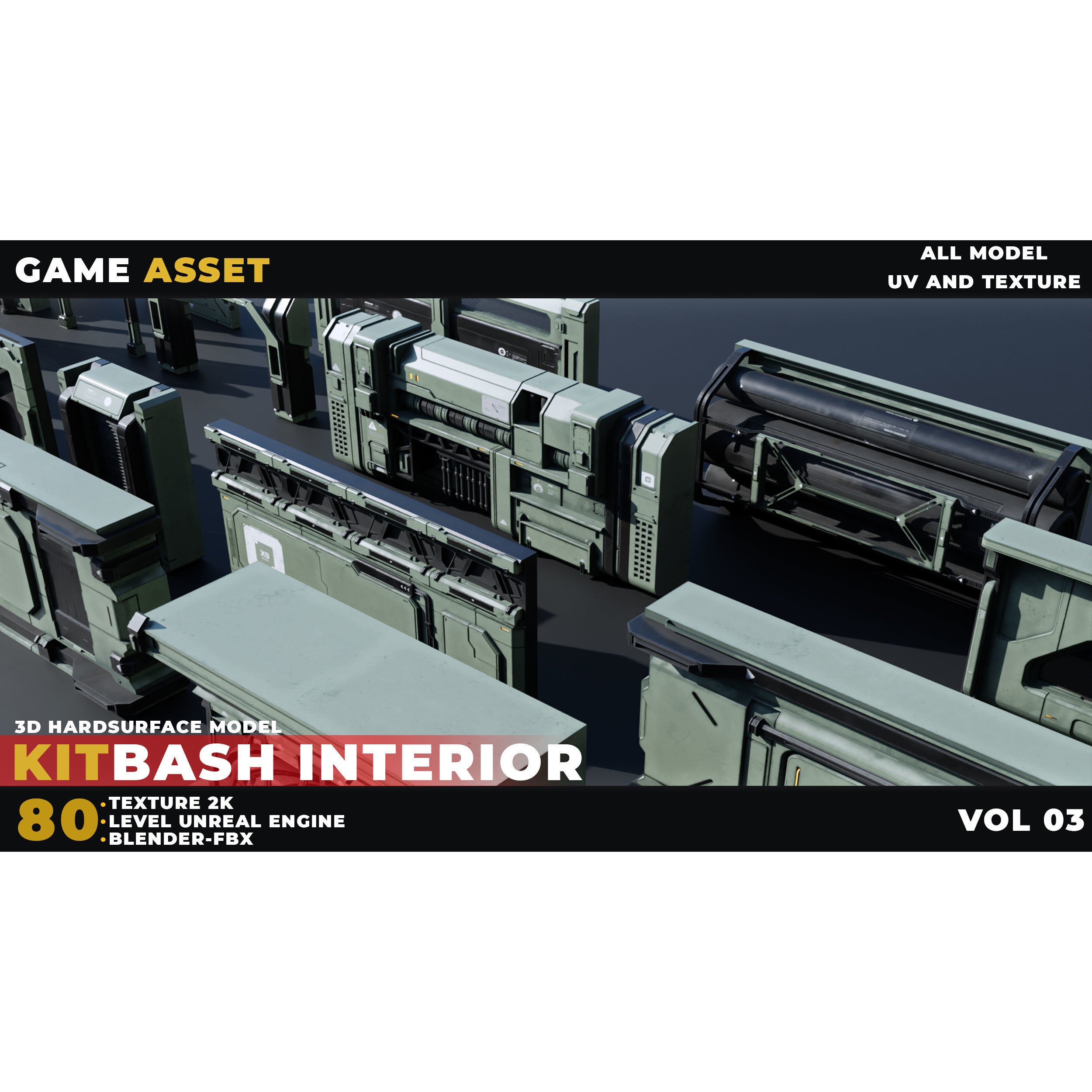 80 Sci-Fi Props Interior Kitbash - Low-Poly Game-Ready 3D Model - View 6