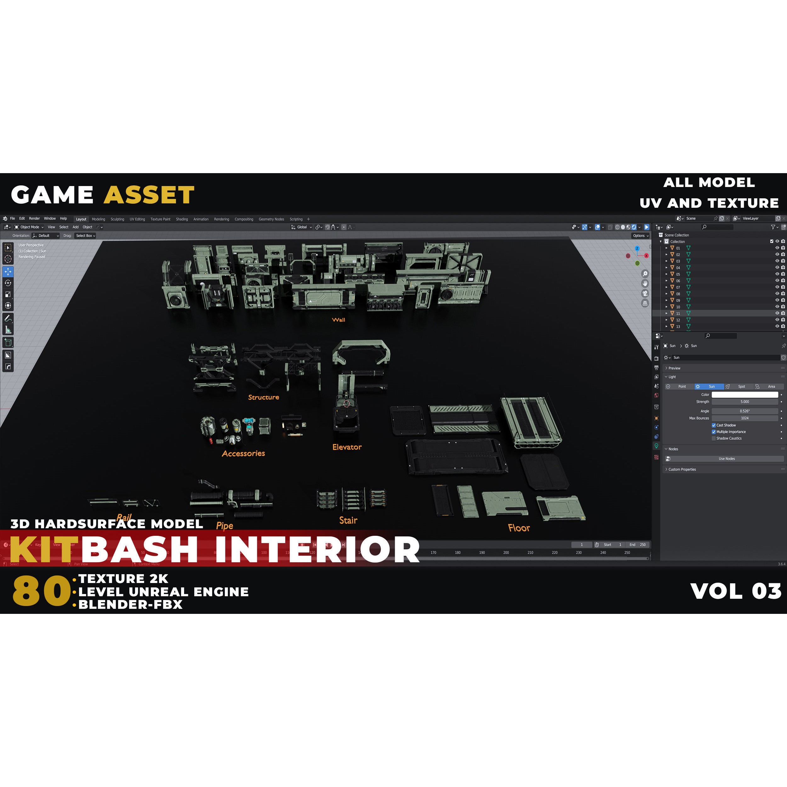 80 Sci-Fi Props Interior Kitbash - Low-Poly Game-Ready 3D Model - View 7