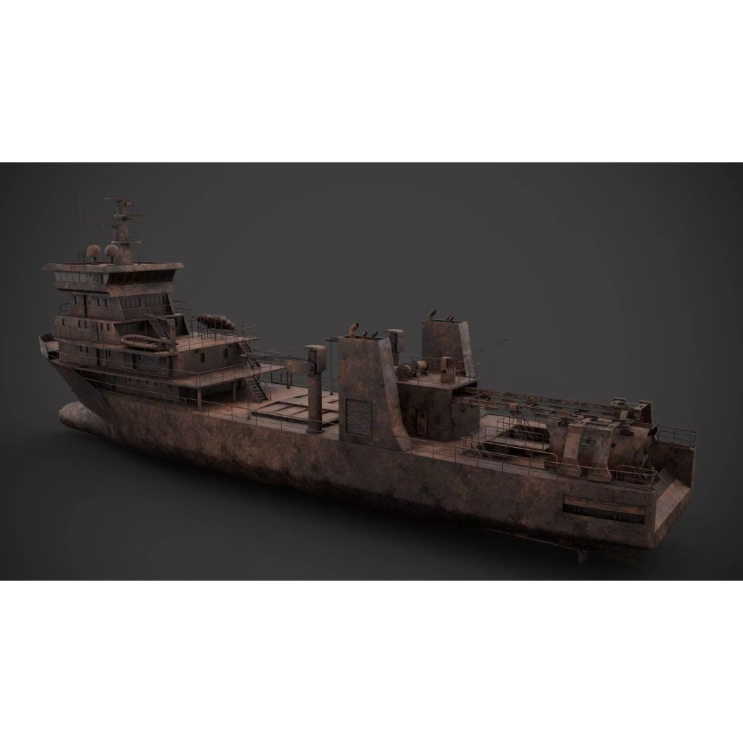 Scientific Vessel 3D Model – Industrial Watercraft, PBR Textures, FBX - View 11