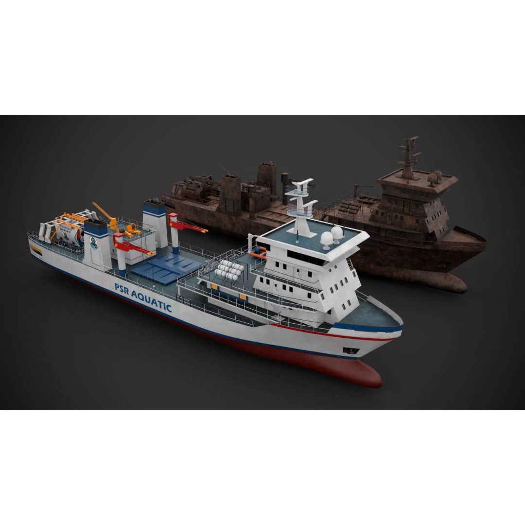 Scientific Vessel 3D Model – Industrial Watercraft, PBR Textures, FBX - View 2