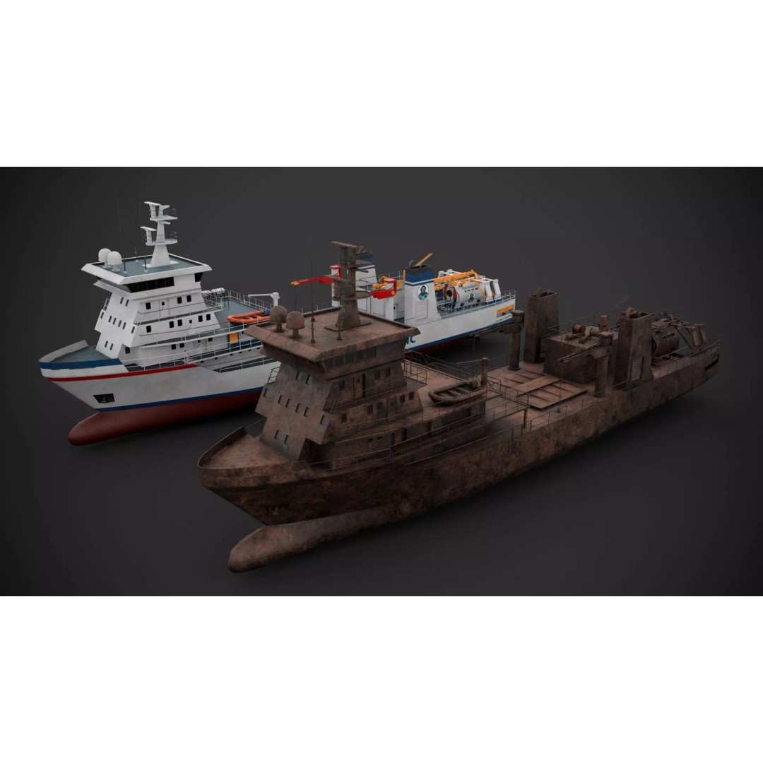 Scientific Vessel 3D Model – Industrial Watercraft, PBR Textures, FBX - View 3