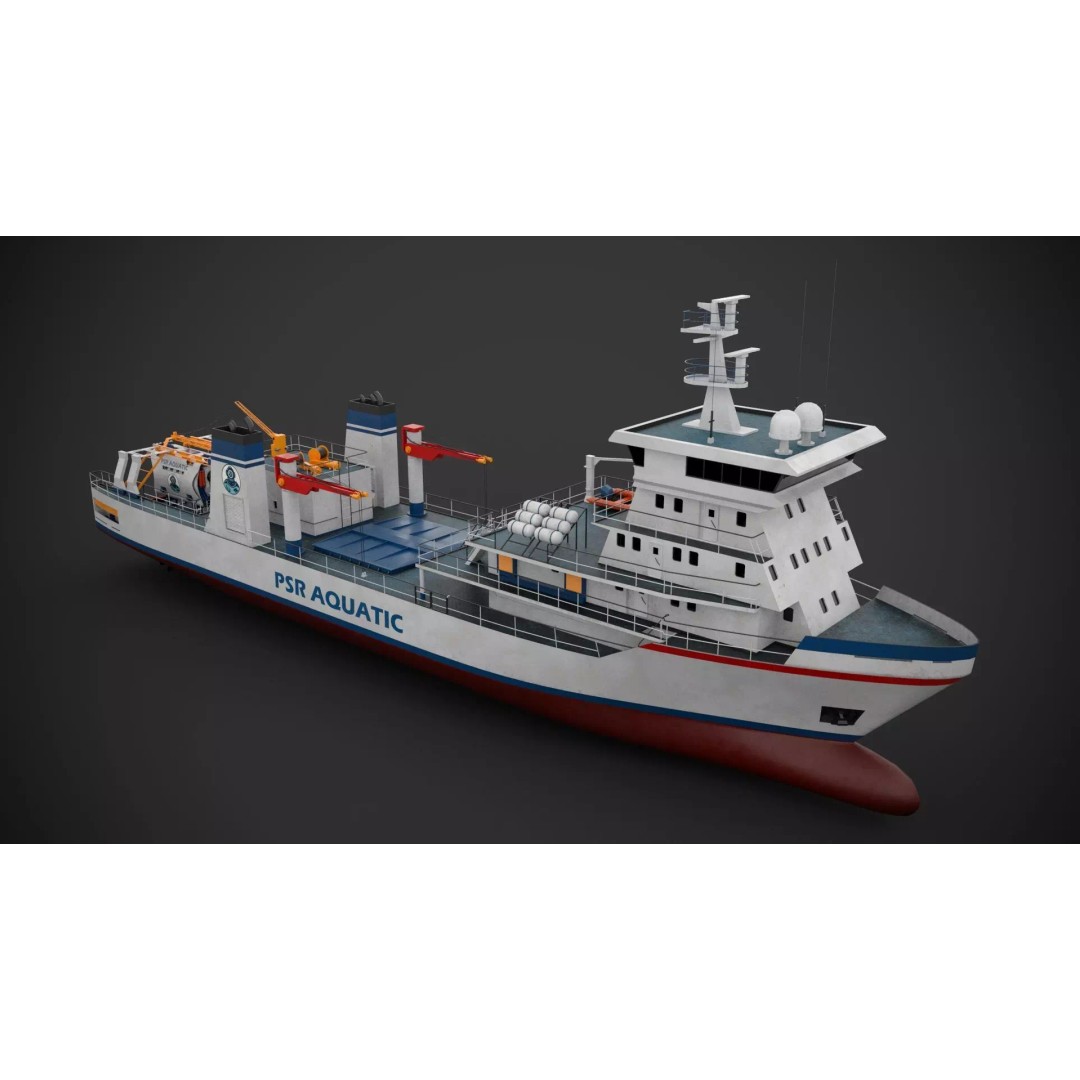 Scientific Vessel 3D Model – Industrial Watercraft, PBR Textures, FBX - View 4