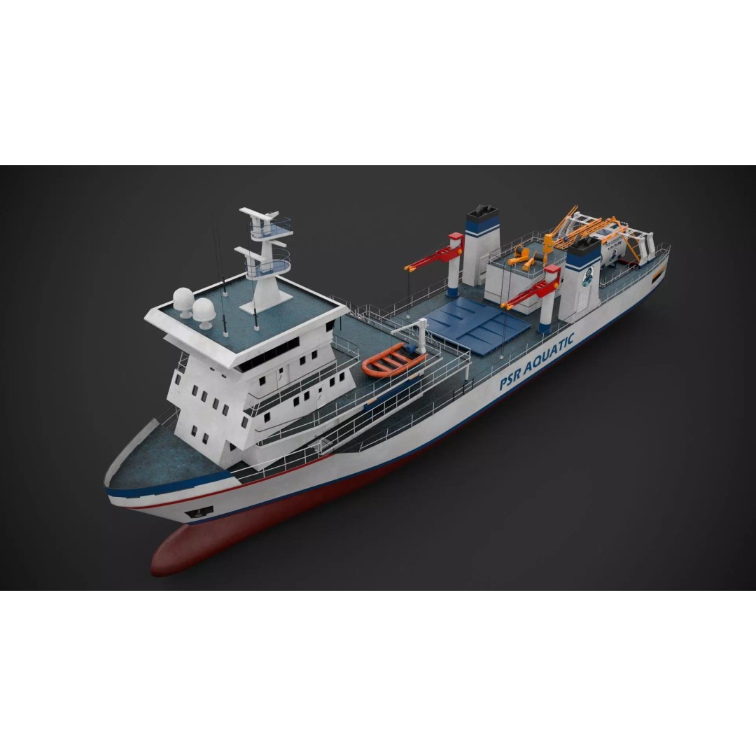 Scientific Vessel 3D Model – Industrial Watercraft, PBR Textures, FBX - View 5