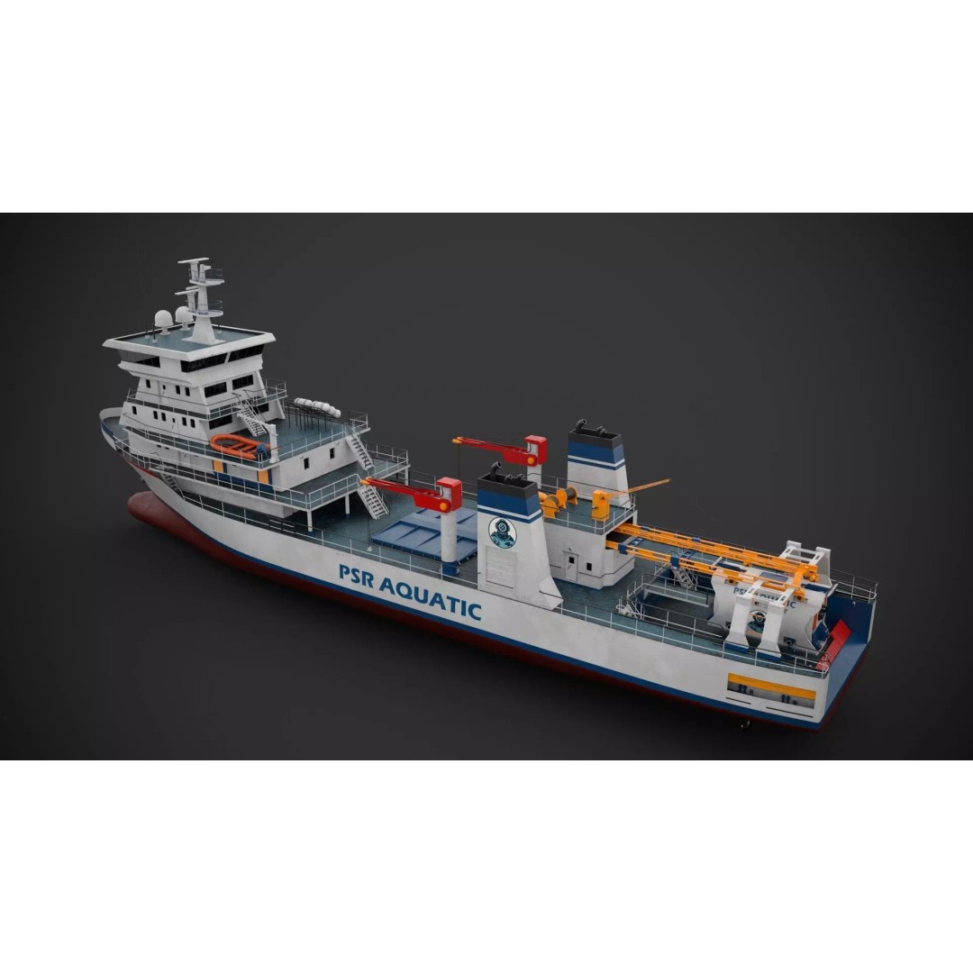 Scientific Vessel 3D Model – Industrial Watercraft, PBR Textures, FBX - View 6