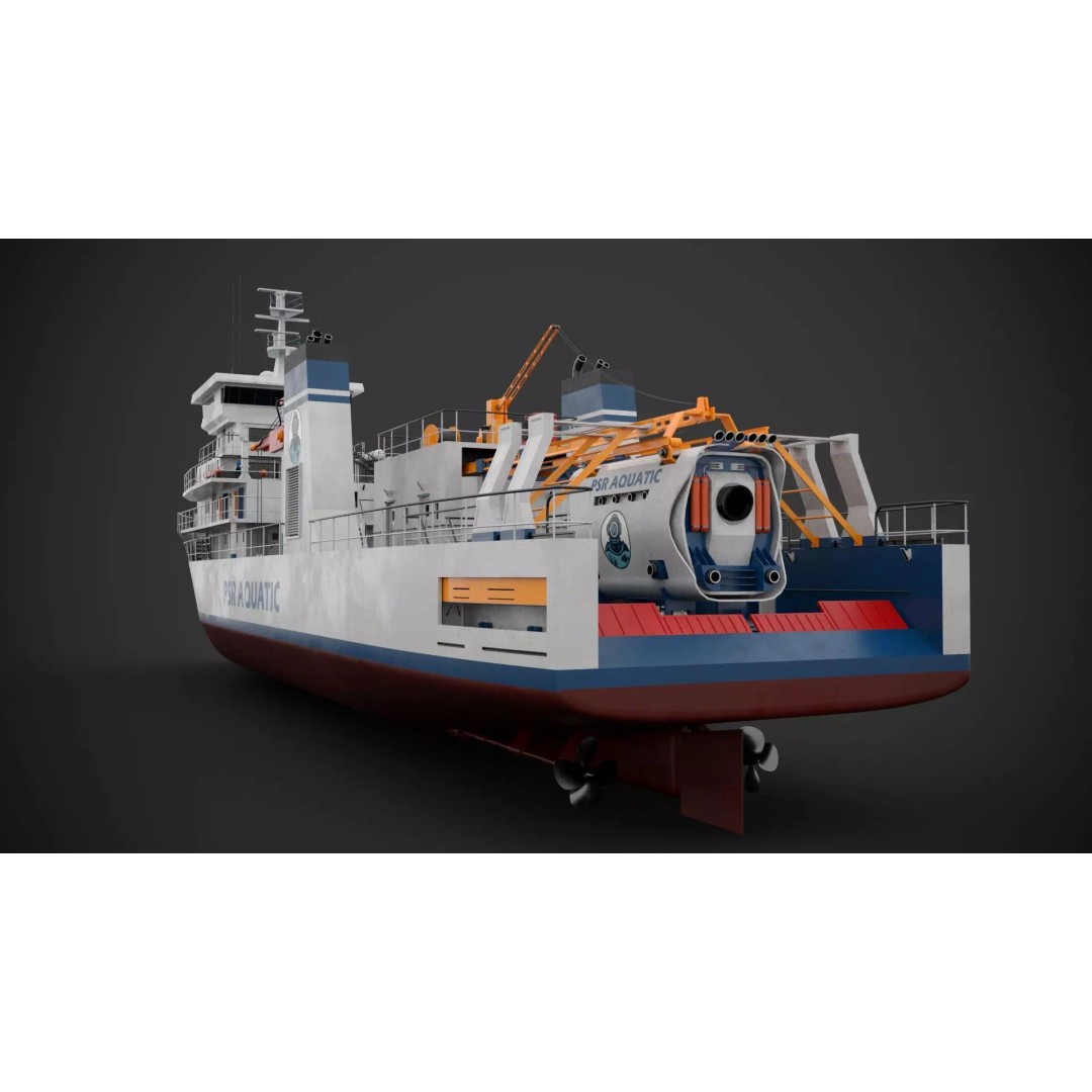 Scientific Vessel 3D Model – Industrial Watercraft, PBR Textures, FBX - View 7