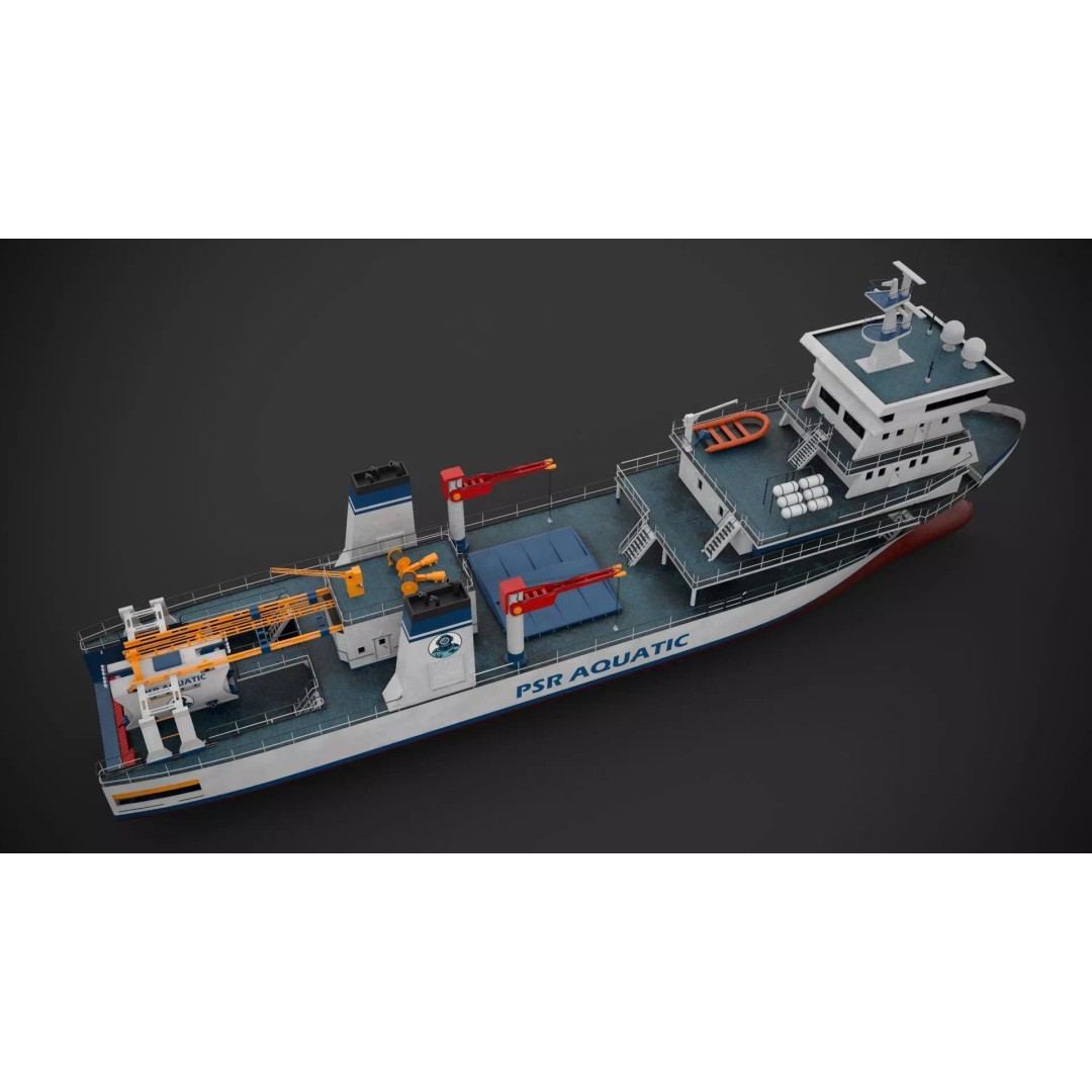 Scientific Vessel 3D Model – Industrial Watercraft, PBR Textures, FBX - View 8