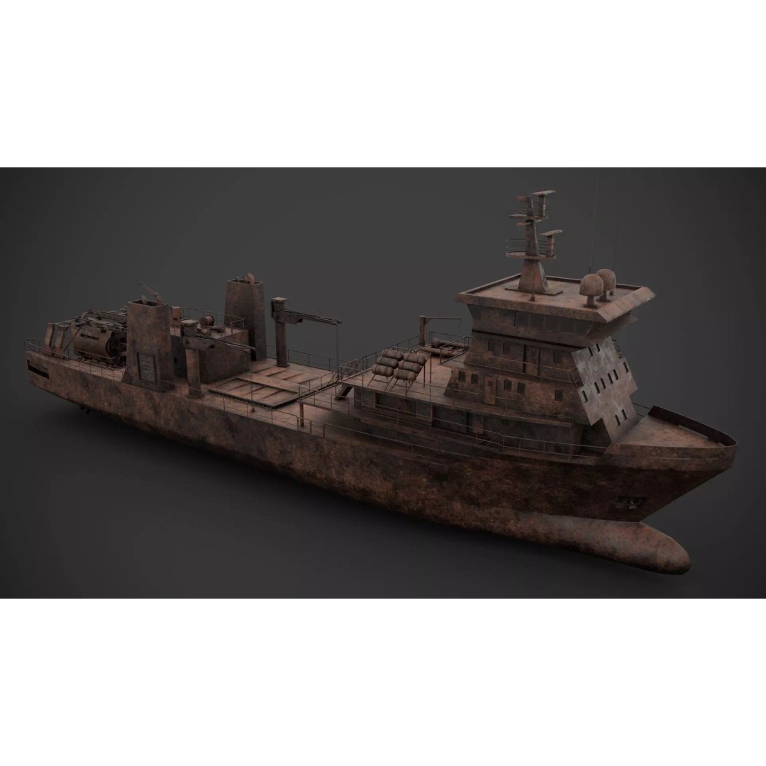 Scientific Vessel 3D Model – Industrial Watercraft, PBR Textures, FBX - View 9
