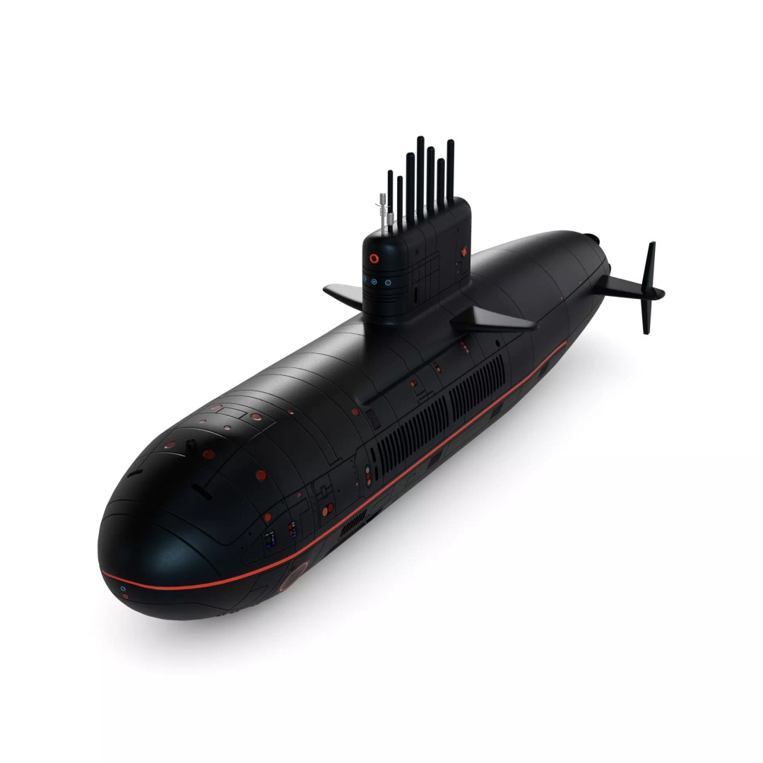 Nuclear-Powered Submarine 3D Model – Low Poly Military Watercraft, FBX