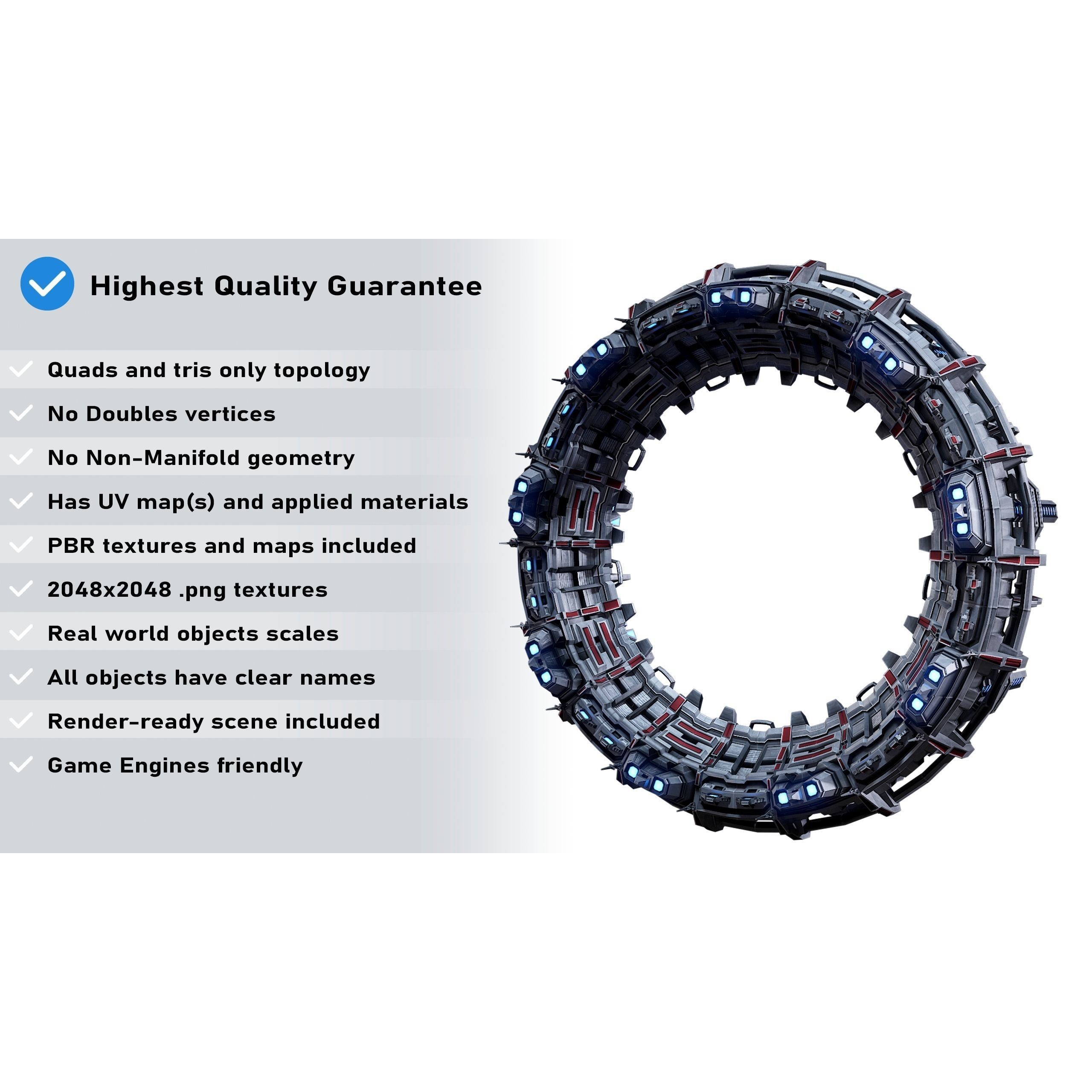 Sci-Fi Stargate - Low-Poly Game-Ready 3D Model - View 3