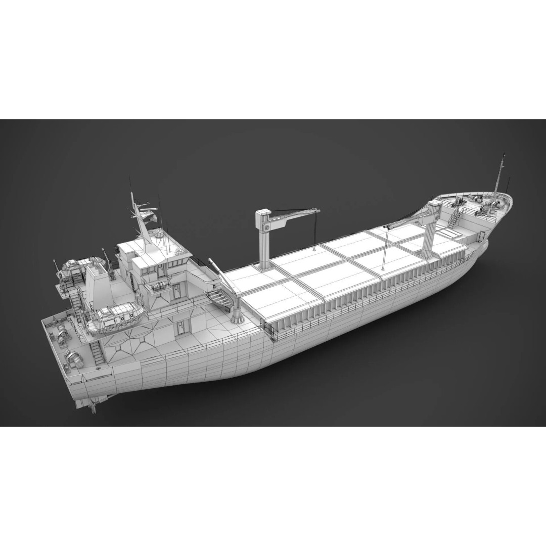 Dry Cargo Vessel 3D Model – Low Poly Game Asset, FBX, PBR Textures