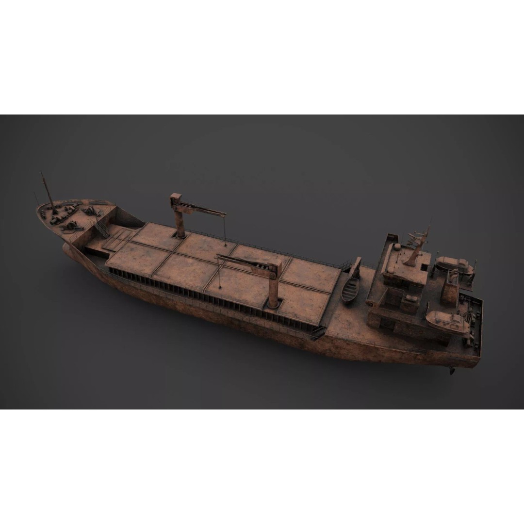 Dry Cargo Vessel 3D Model – Low Poly Game Asset, FBX, PBR Textures - View 10
