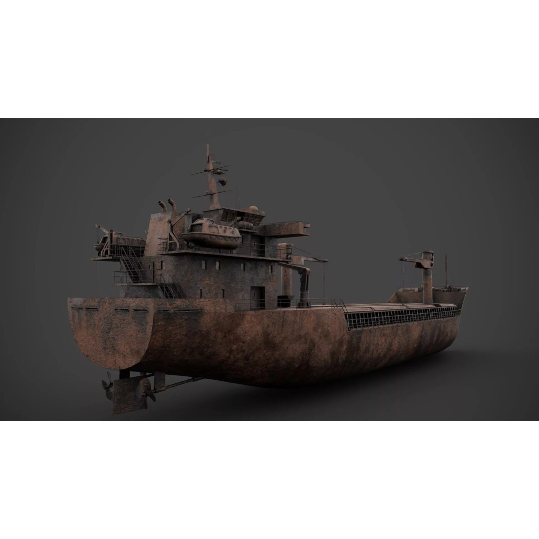 Dry Cargo Vessel 3D Model – Low Poly Game Asset, FBX, PBR Textures - View 11