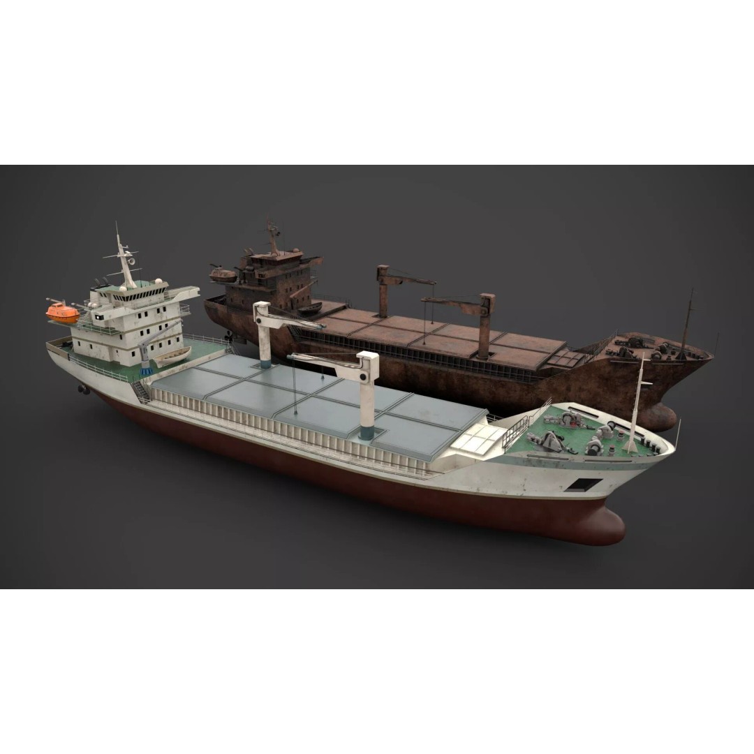 Dry Cargo Vessel 3D Model – Low Poly Game Asset, FBX, PBR Textures - View 2