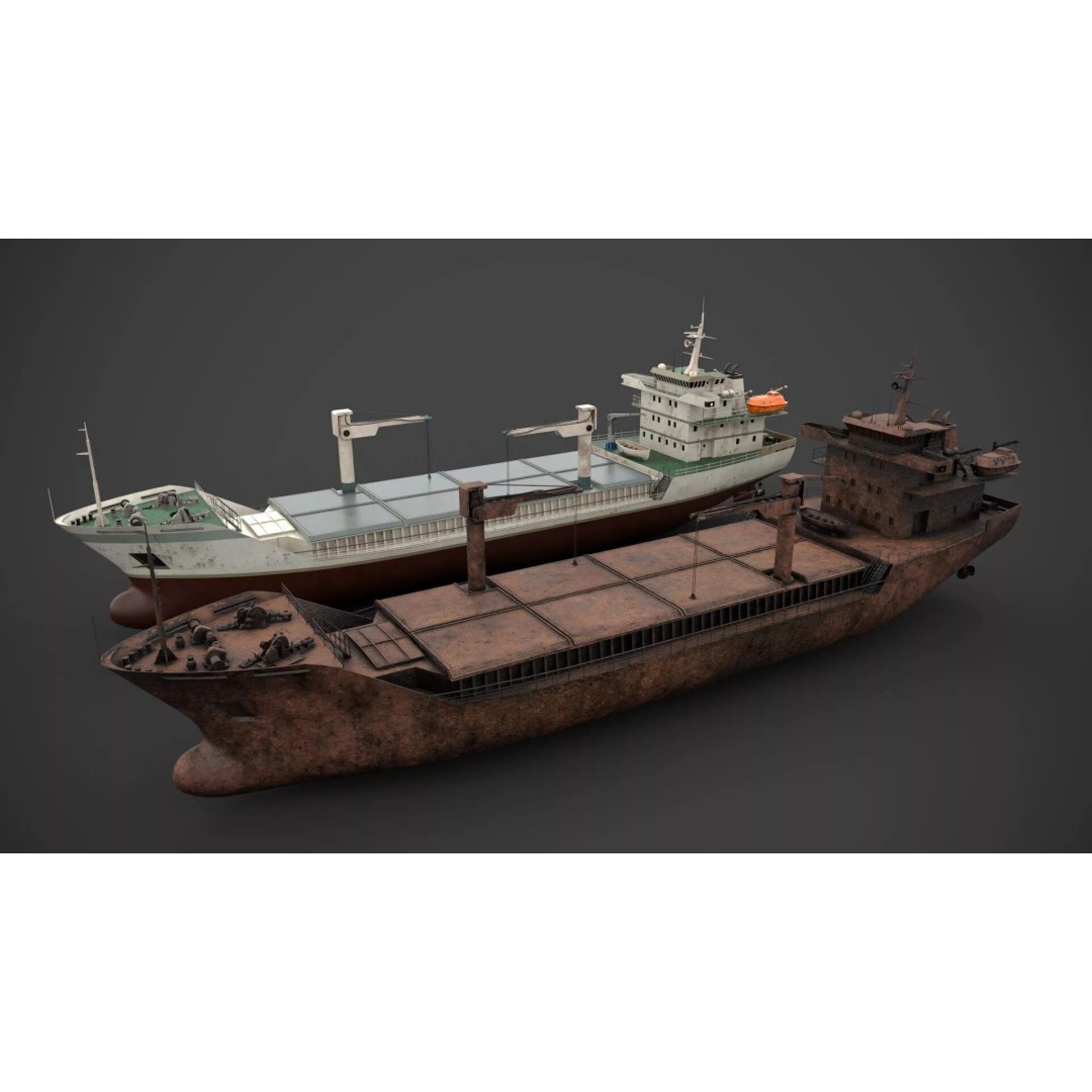 Dry Cargo Vessel 3D Model – Low Poly Game Asset, FBX, PBR Textures - View 3