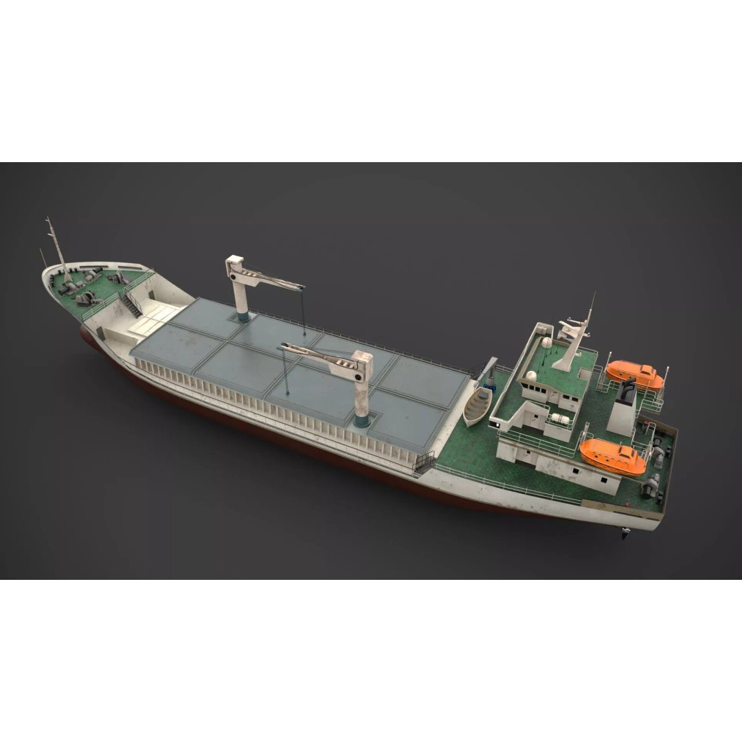 Dry Cargo Vessel 3D Model – Low Poly Game Asset, FBX, PBR Textures - View 6