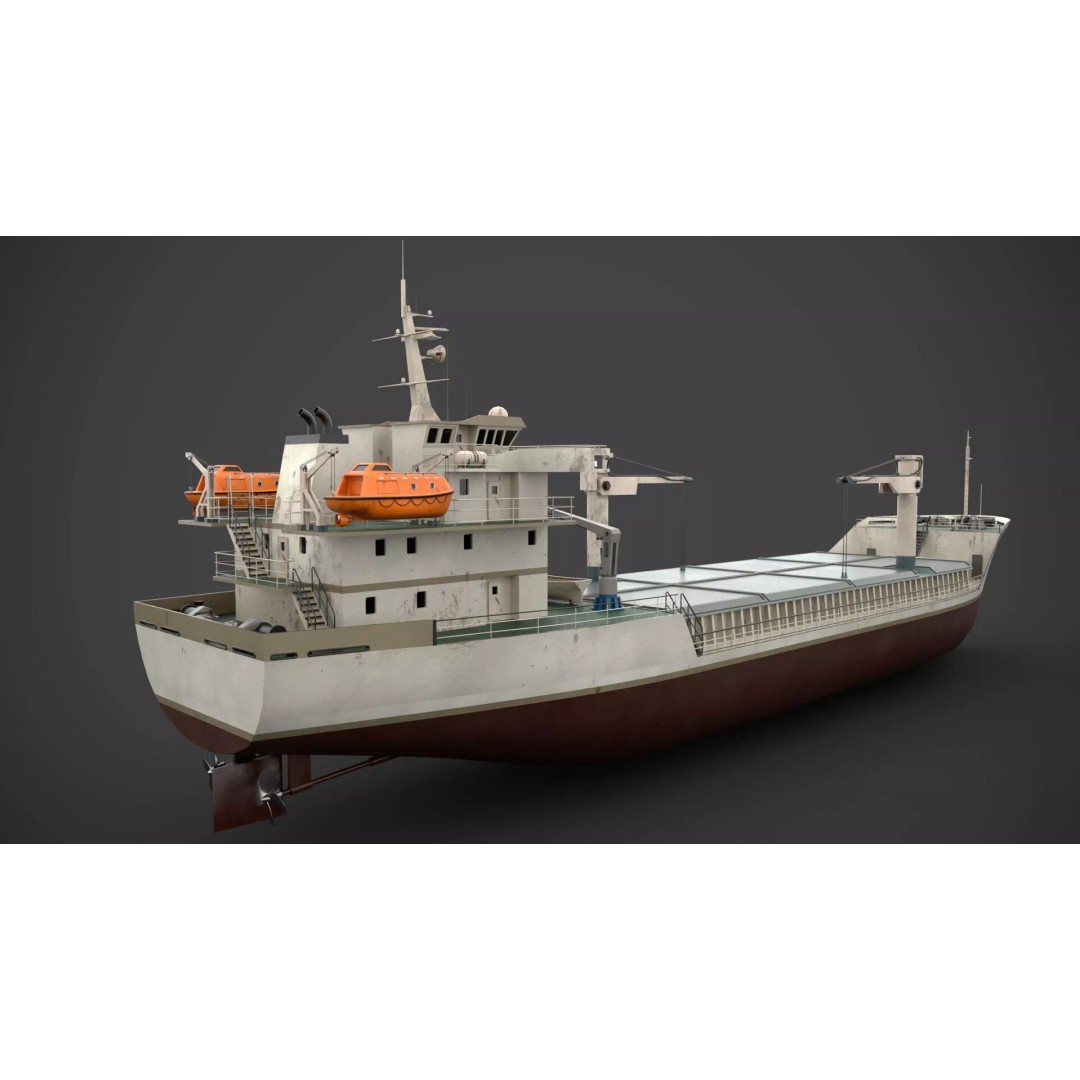 Dry Cargo Vessel 3D Model – Low Poly Game Asset, FBX, PBR Textures - View 7