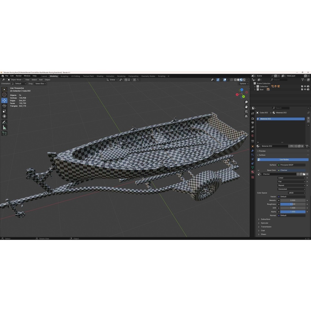 Wooden Rowing Boat 3D Model – High Poly Game Asset, PBR, Blender, FBX