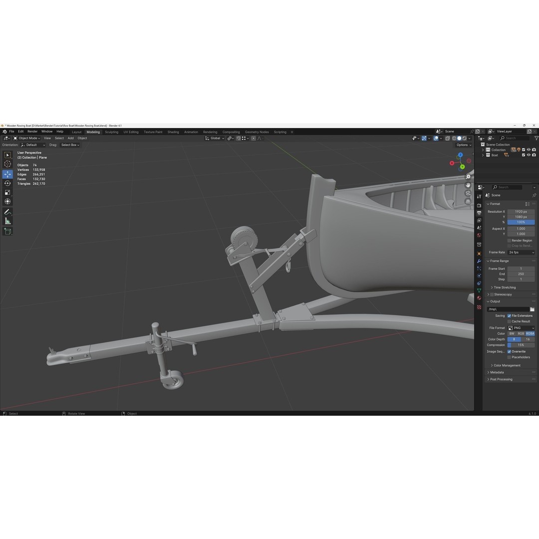 Wooden Rowing Boat 3D Model – High Poly Game Asset, PBR, Blender, FBX - View 10
