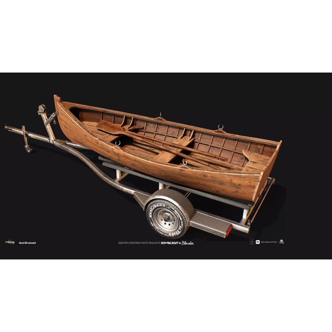 Wooden Rowing Boat 3D Model – High Poly Game Asset, PBR, Blender, FBX - View 2