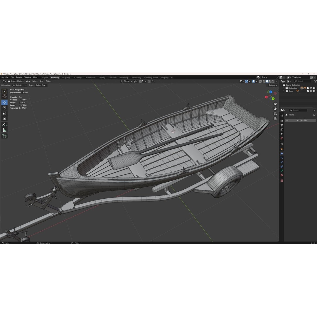 Wooden Rowing Boat 3D Model – High Poly Game Asset, PBR, Blender, FBX - View 5