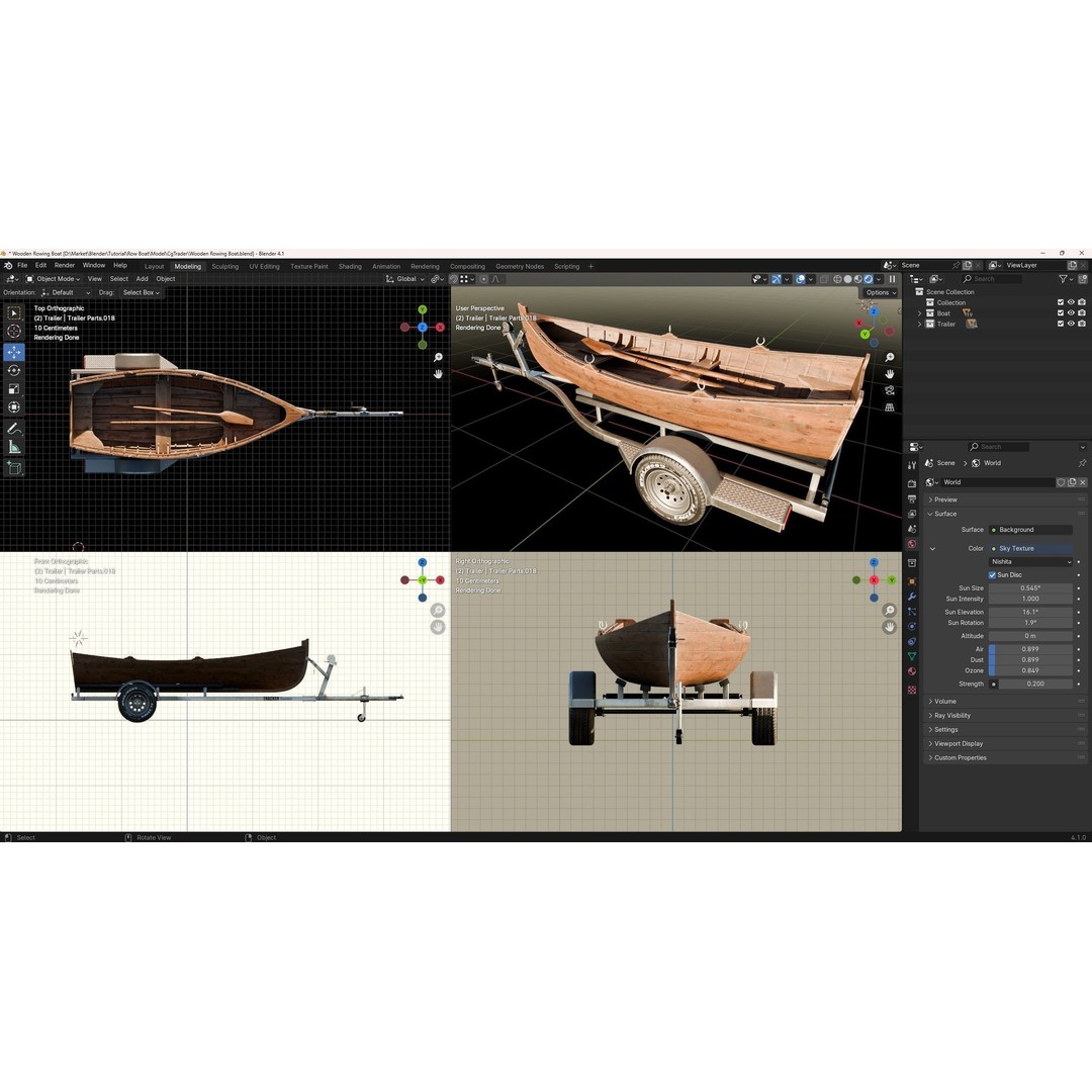 Wooden Rowing Boat 3D Model – High Poly Game Asset, PBR, Blender, FBX - View 6