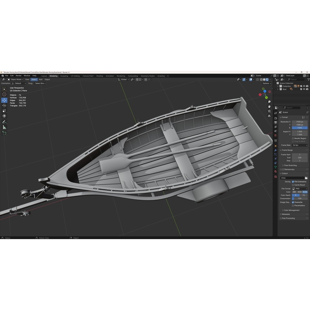 Wooden Rowing Boat 3D Model – High Poly Game Asset, PBR, Blender, FBX - View 9