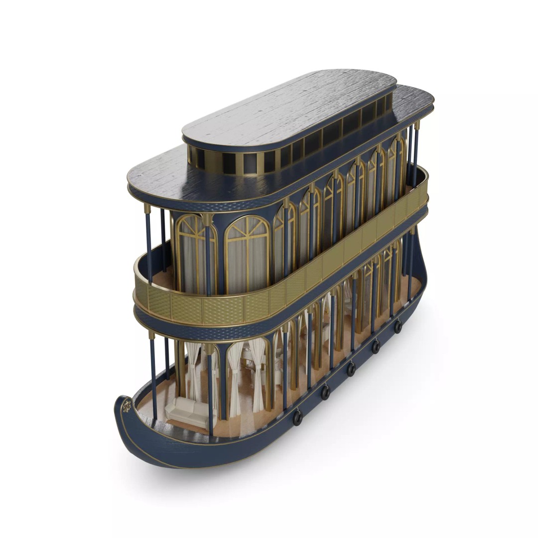 Cruising Houseboat 3D Model – Realistic Recreational Watercraft, FBX