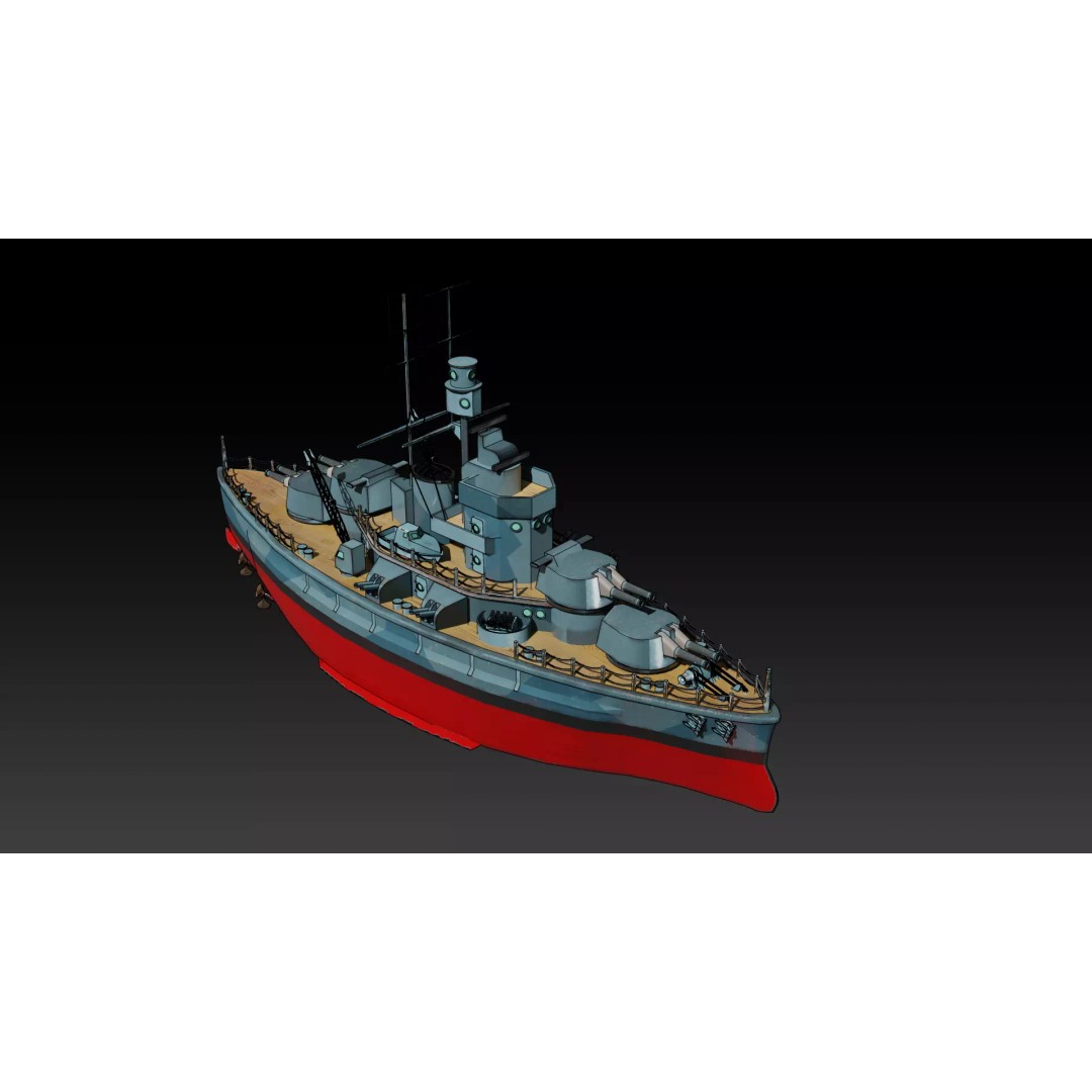Cartoon British Battleship 3D Model – Low Poly Game Asset, FBX - View 2