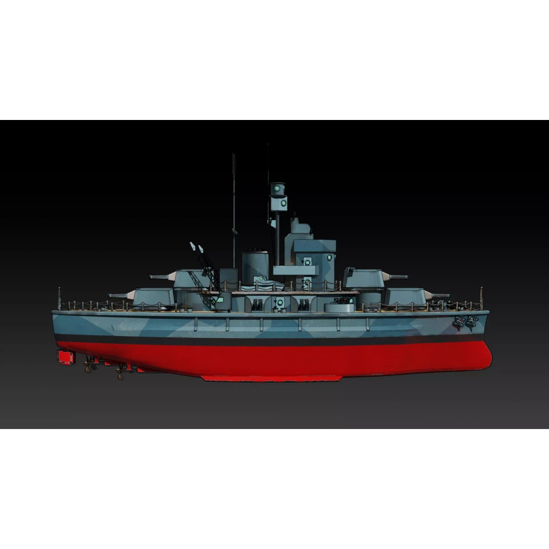 Cartoon British Battleship 3D Model – Low Poly Game Asset, FBX - View 3