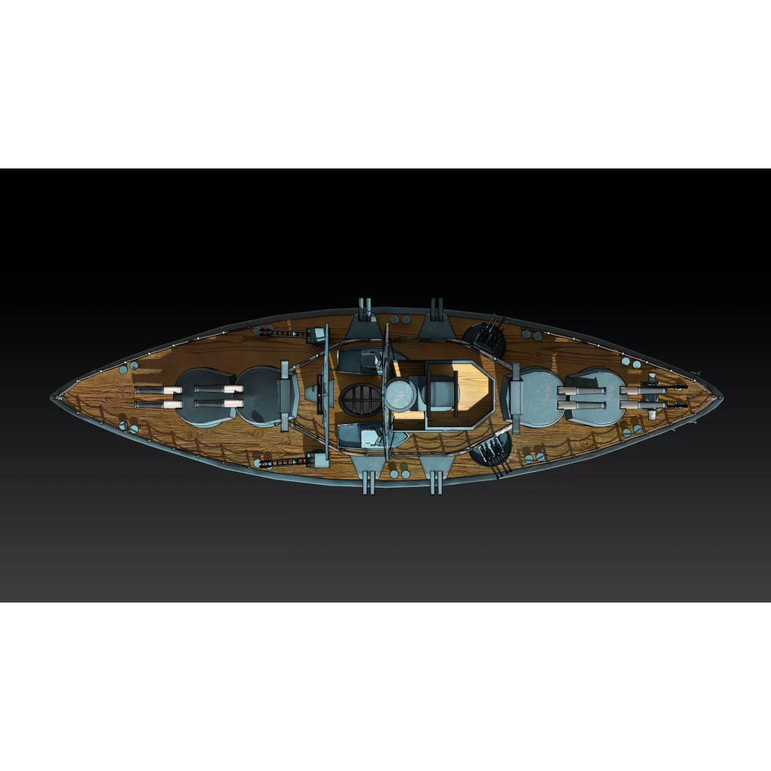 Cartoon British Battleship 3D Model – Low Poly Game Asset, FBX - View 5