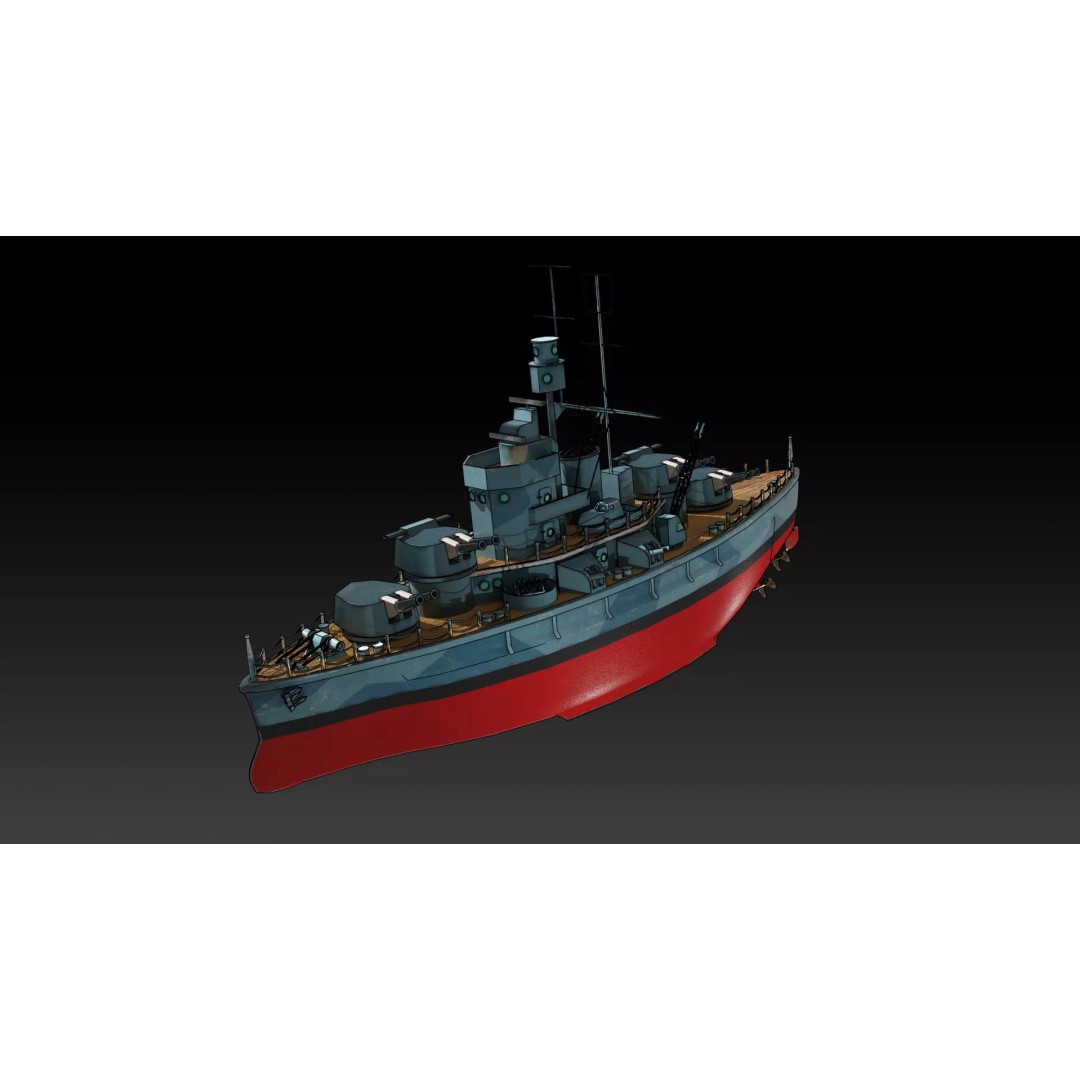 Cartoon British Battleship 3D Model – Low Poly Game Asset, FBX - View 6