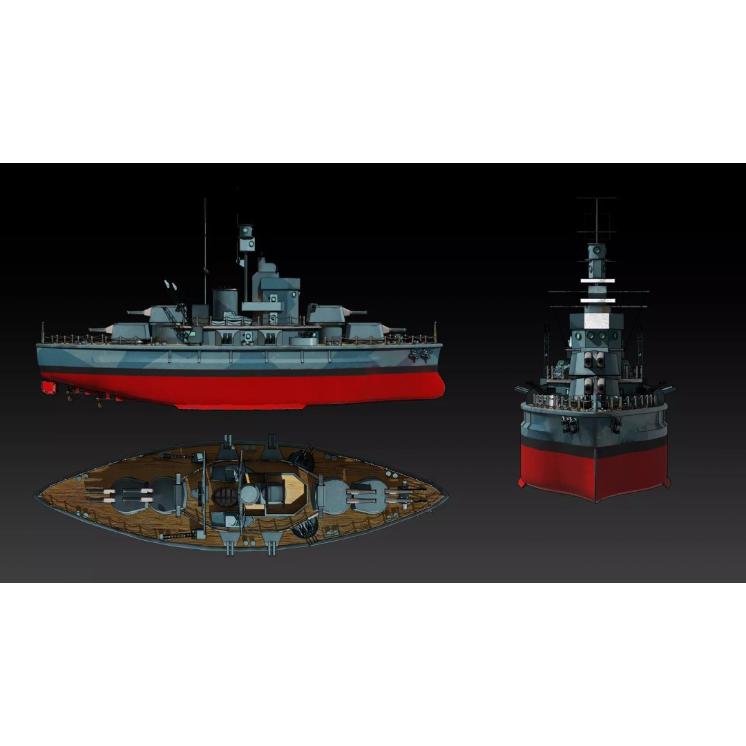 Cartoon British Battleship 3D Model – Low Poly Game Asset, FBX - View 7