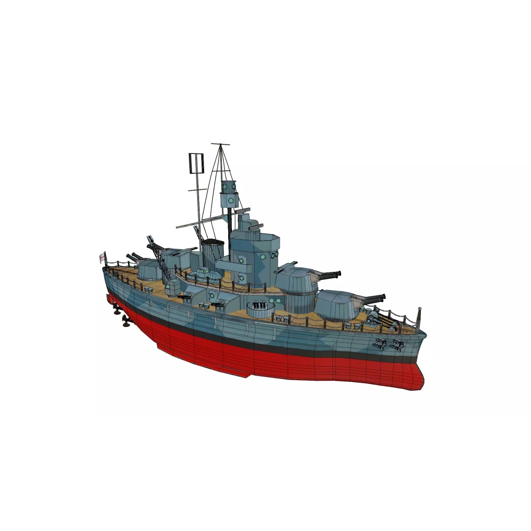 Cartoon British Battleship 3D Model – Low Poly Game Asset, FBX - View 9