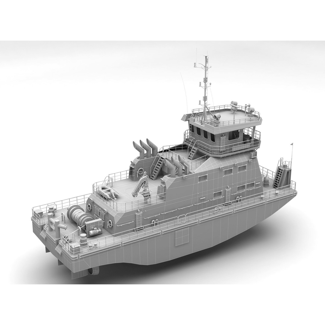 Push Boat 28m 3D Model – High Poly PBR Vessel for Blender, FBX