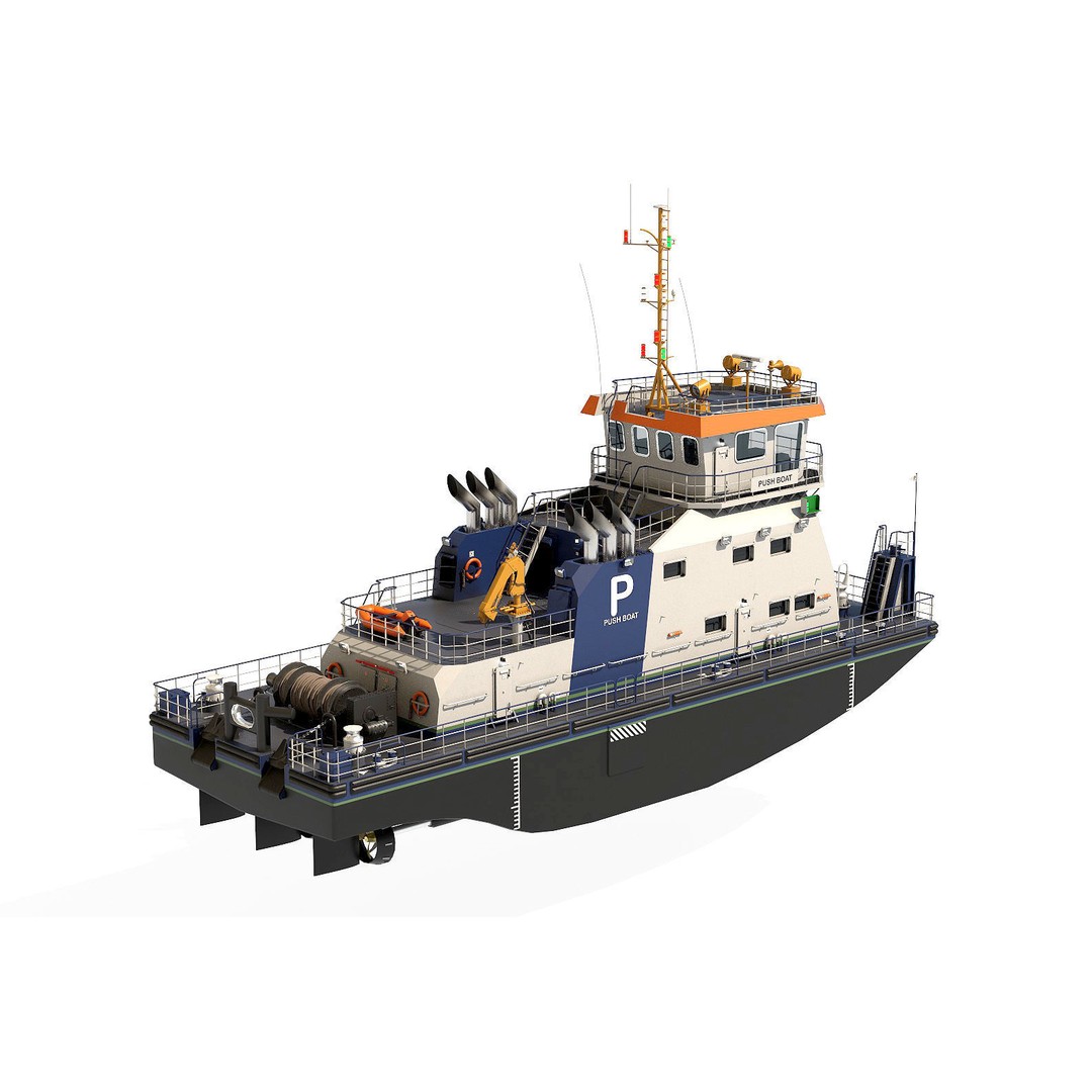 Push Boat 28m 3D Model – High Poly PBR Vessel for Blender, FBX - View 6