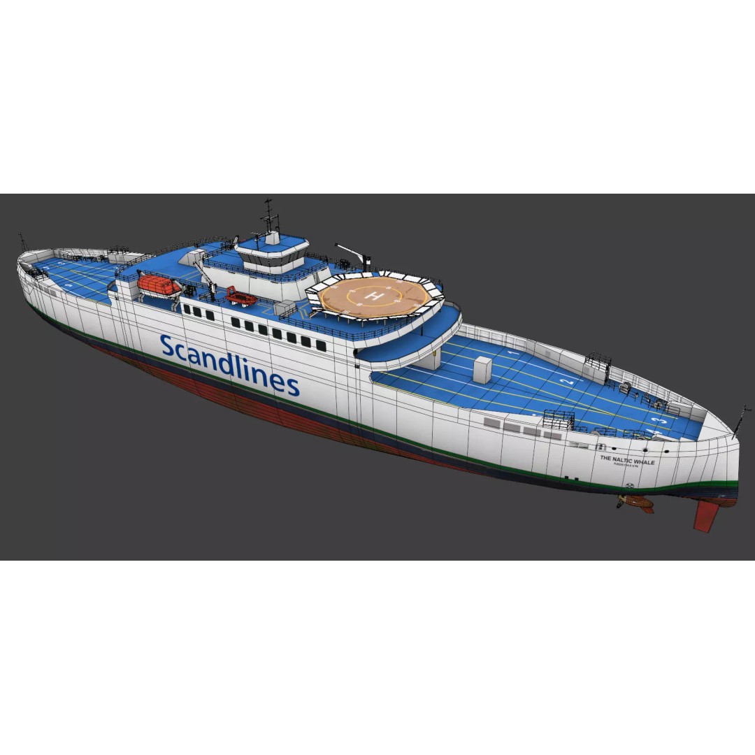 Hybrid Diesel Electric Ropax Ferry 3D Model – Low Poly PBR Asset, FBX
