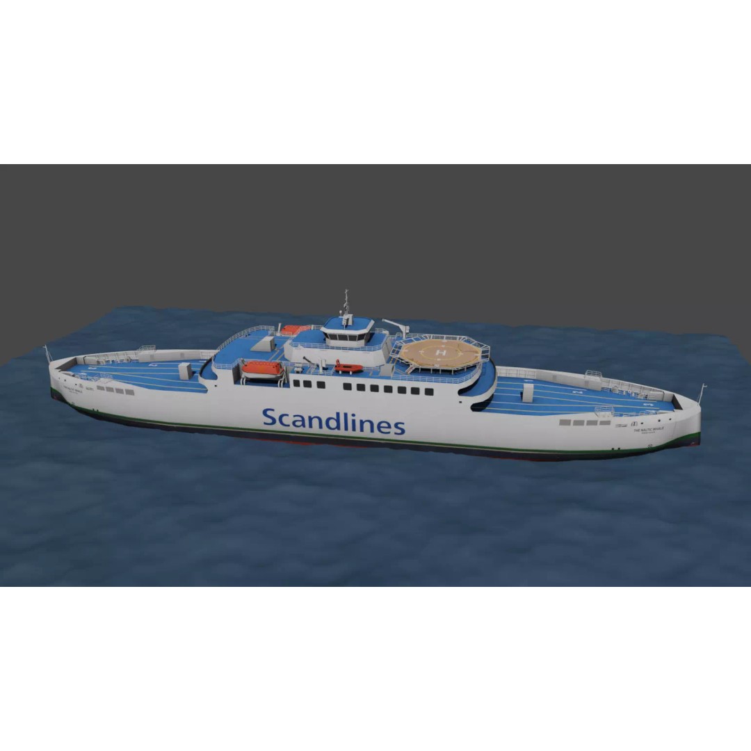 Hybrid Diesel Electric Ropax Ferry 3D Model – Low Poly PBR Asset, FBX - View 3